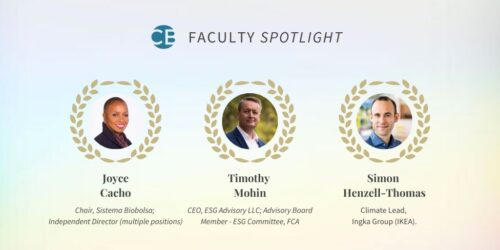 Text “Faculty Spotlight,” the Competent Boards logo, headshots: Joyce Cacho, Timothy Mohin and Simon Henzell-Thomas.